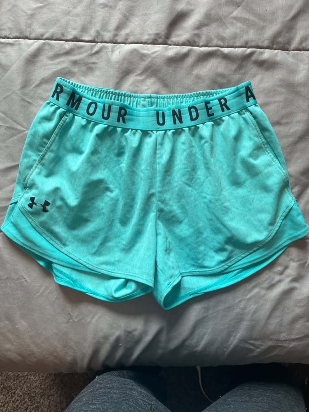 Under Armour Women's Teal Athletic Shorts with Logo Waistband
